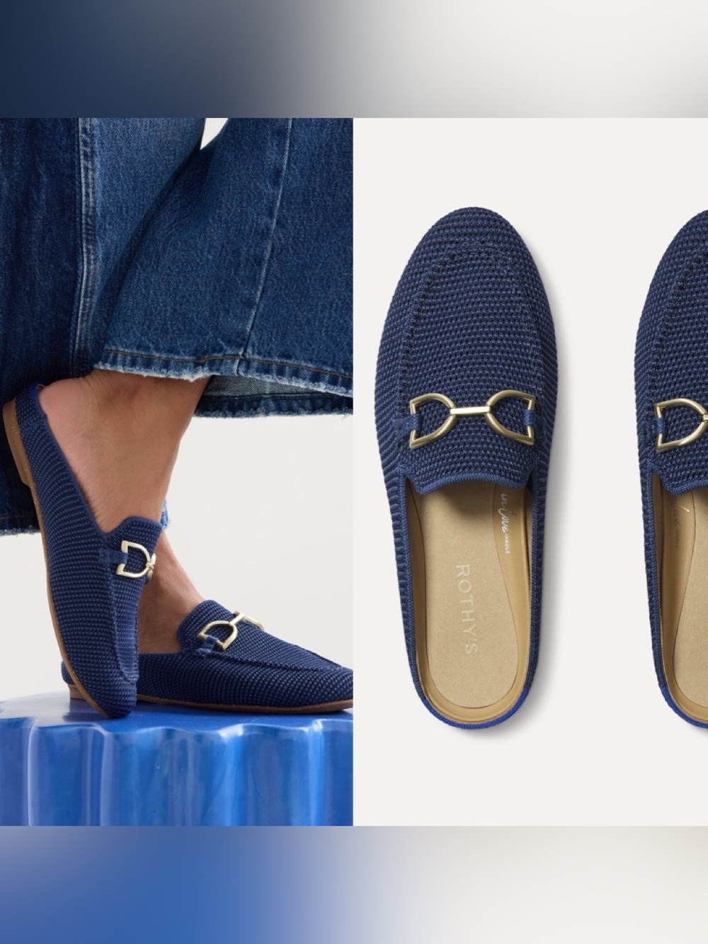 Rothy’s The Double Bit Loafer Blue Raffia-Knit Mule Women’s Washable Loafers New